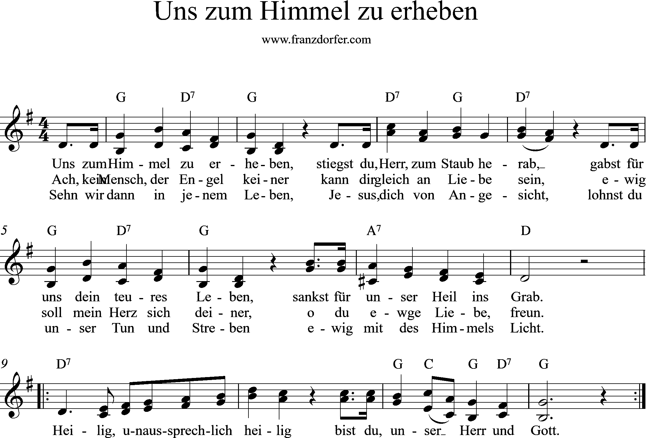 Noten, Uns zum Himmel zu